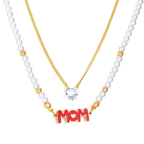 Mom Doppel-Perlen-Halskette Gold