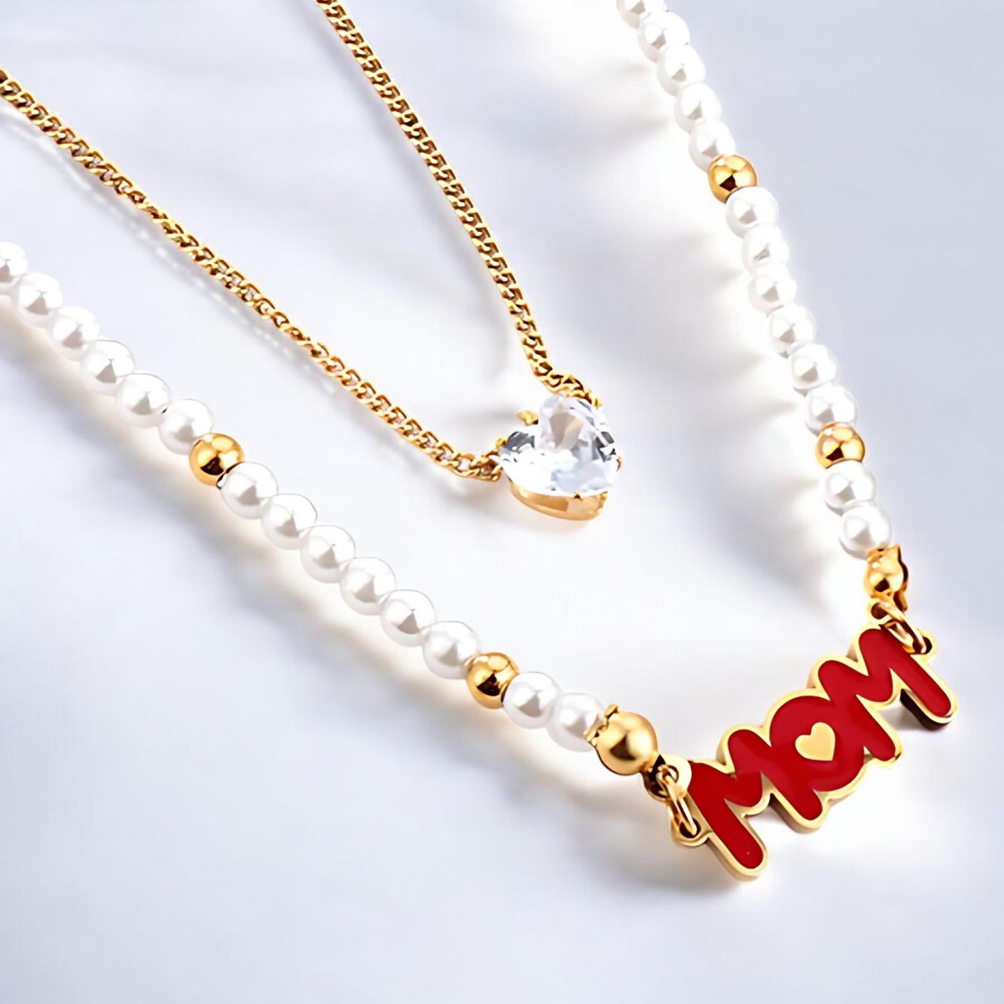 Mom Doppel-Perlen-Halskette Gold